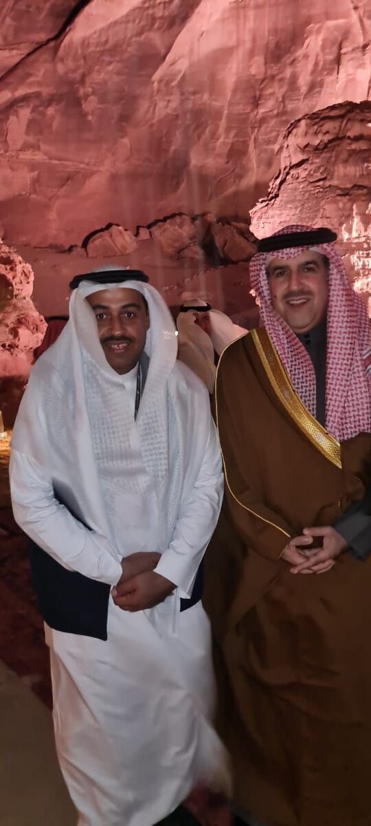 خالد الجندان مع معالي الدكتور حسام العنقري رئيس الديوان العام للمحاسبة في مؤتمر الاتحاد العربي بالعلا