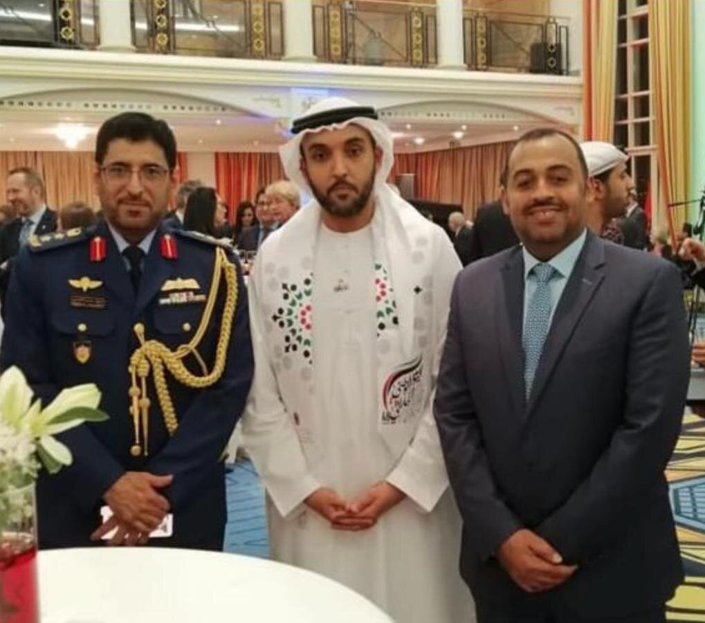 خالد الجندان مع السفير الإماراتي والملحق العسكري الإماراتي في اليوم الوطني الإماراتي